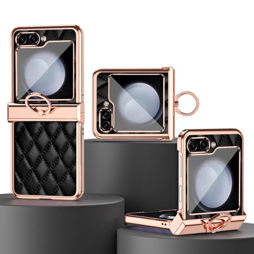 Coque antichoc pour Samsung Z Flip 3 en cuir avec anneau de support et charnière articulée
