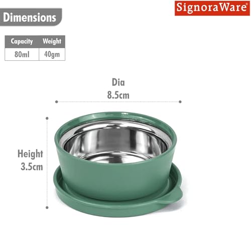 Image of SignoraWare Monarch Mini Mate Stainless Steel Container | Airtight & Leakproof | Small Storage Box for Spices, Chutney, Snacks | Ideal for Office, School & Travel (80ml | Egreen)