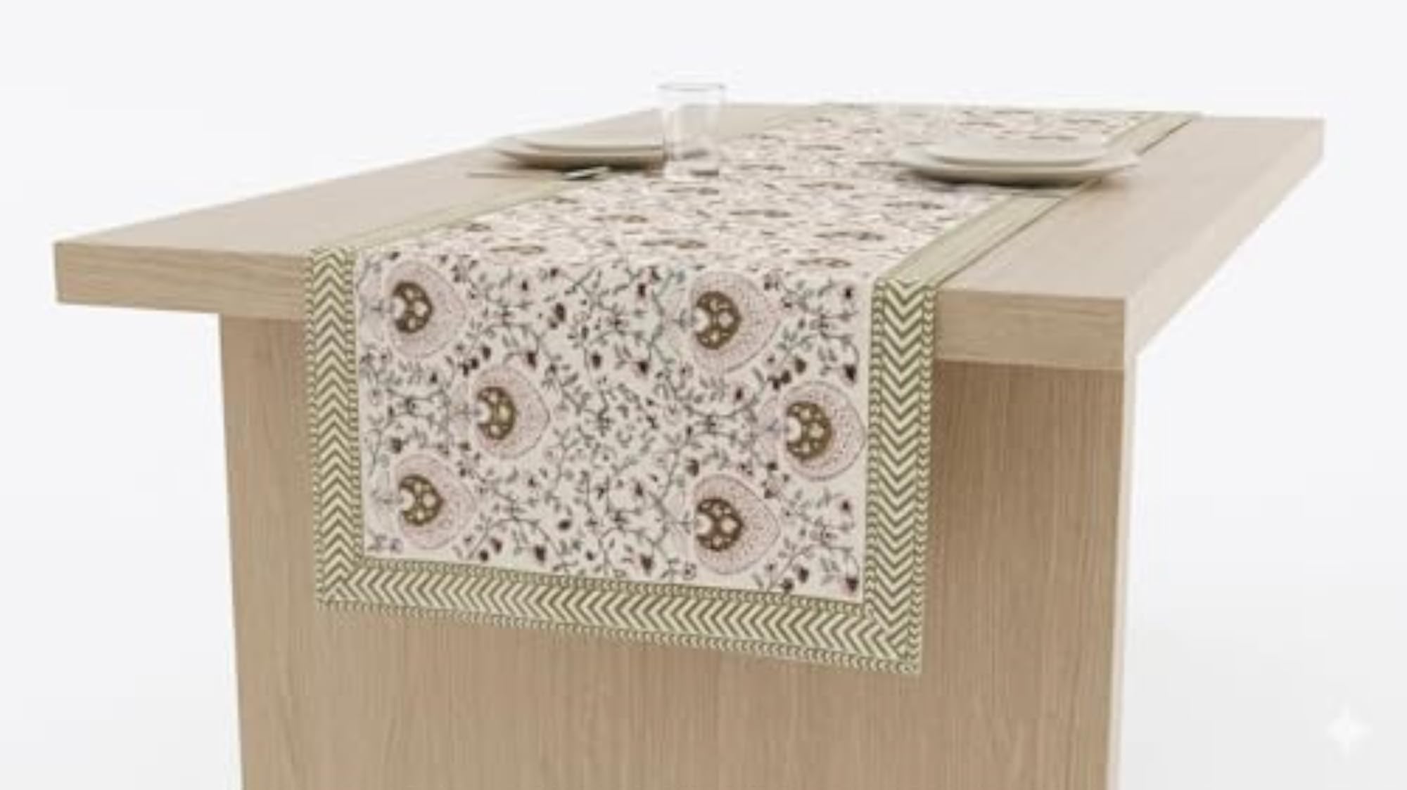 Cambric Cotton Green Printed Table Linen Set