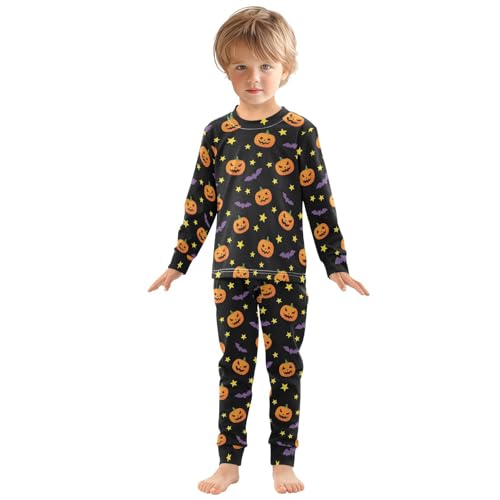 Pajama Sets Long Sleeve Halloween Pumpkin Bat Stars Soft Comfy Sleepwear 2 Piece PJS 3-8T2