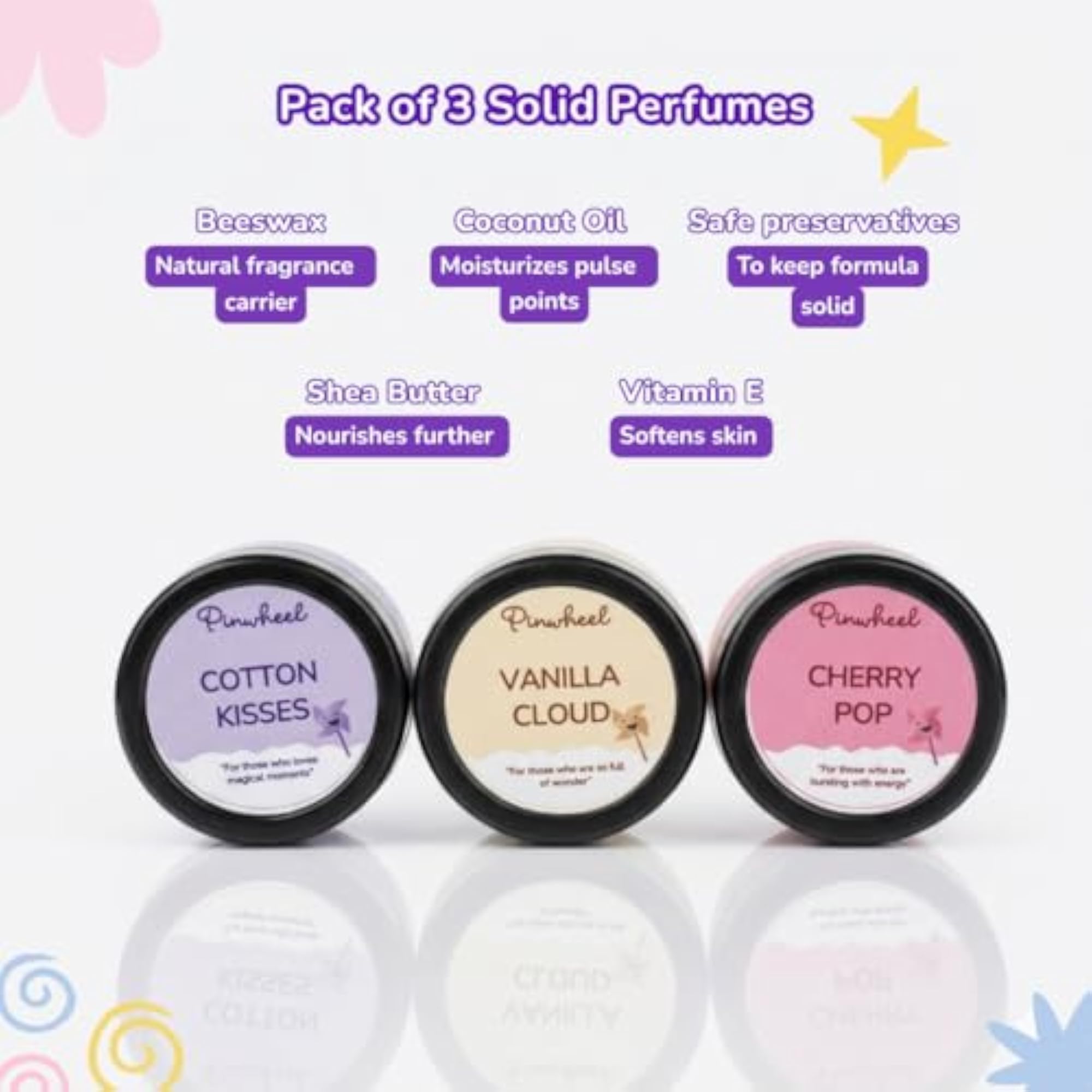 Solid Perfume Bar (Pack of 3) - Cherry Pop, Vanilla Clouds, Cotton Kisses