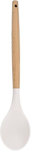 1 cuchara sólida de silicona blanca con mango de madera, utensilios de cocina resistentes al calor, cuchara mezcladora, juego de cucharas de