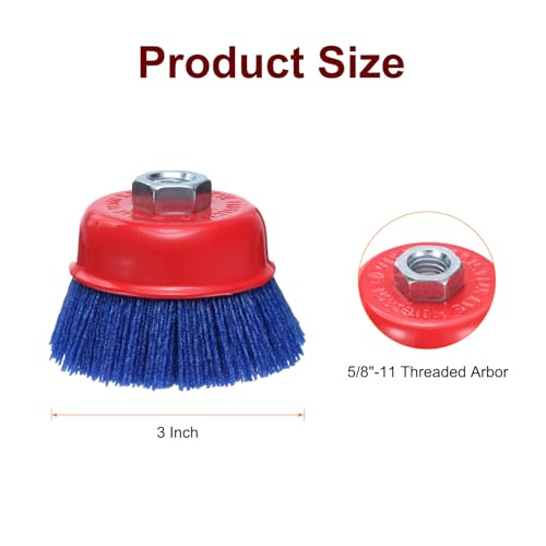 Image of HARFINGTON 3 inch Nylon Filament Wire Wheel Cup Brush for Angel Grinders with 5 /8 inch-11 Threaded Arbor, Abrasive Wire Brushes Set for Rust /Paint Removal and Scrub Surfaces