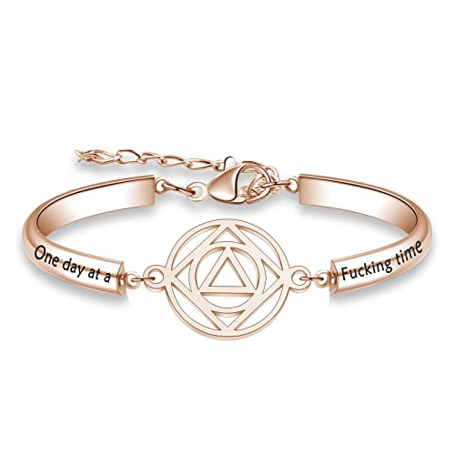 Image of One Day At A Time Bracelet Sobriety Gift Addiction Recovery Gift AA Bracelet NA Gift Sobriety Gift 12 Step Gifts Motivational Gifts (one day B RG), 8 inches