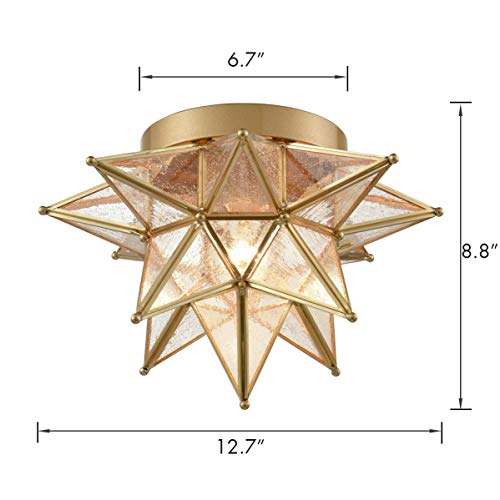 Daycent Brass Moravian Star Light Flush Mount Celing Lights Seeded Glass Shade Boho Moroccan Ceiling Lamp For Kitchen Foyer #TOP4