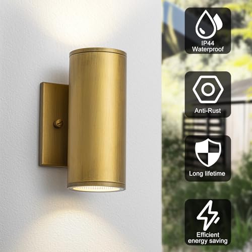 Image of Modern LED Outdoor Wall Lights 7 inch Cylinder Up and Down Exterior Lighting Fixtures Handmade Gold Outdoor Wall Sconce Wall Mount on Any Direction