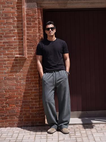 Image of Mens Baggy Sweatpants Wide Leg Casual Elastic Waist Drawstring Athletic Loose Jogger Fall Sweat Pants with Pockets