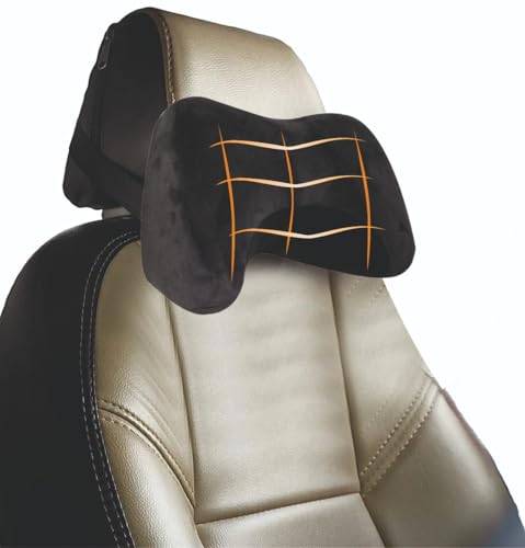 Image of PROTEGO Universal Memory Foam Car Neck Rest Pillow with Washable Velvet Cover | Relieves Neck Pain | Ergonomic Support Orthopedic Cushion Ultra Soft| for All Hatchback SUV Sedan Cars |Black (Curve)