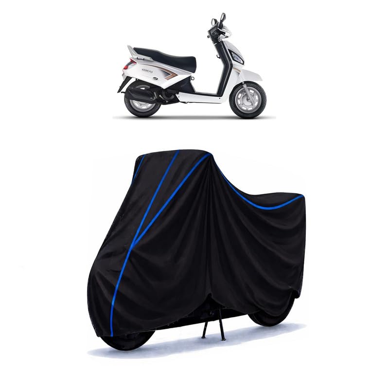 Image of Scooty Cover Water Resistant for Gusto 110 | Universal Scooter & Bike Cover | Heavy Duty UV Dust, Rain & Scratch Protection | Elastic Fit All Weather Indoor Outdoor | Black with Blue Piping