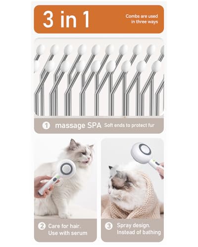 Image of Cat Steam Brush, 3 In 1 Steamy Pet Comb with Release Button and Tank, Anti-Static Dog Steamy Brush for Effective Hair Removal, Rechargeable Steam Cat Comb for Furry Pet