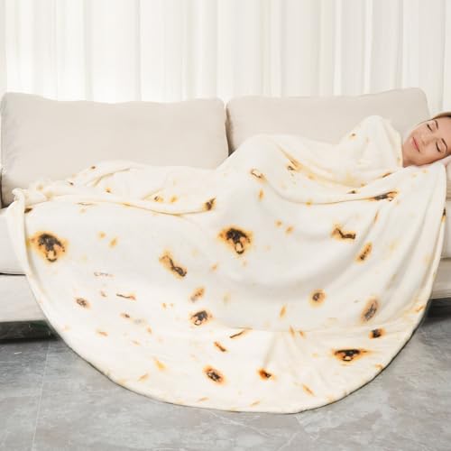 JRDSEUKO Burritos Tortilla Throw Blanket Double Sided Novelty Tortilla Blanket Funny Realistic Food Blanket 300 GSM Soft and Comfortable Flannel Blanket-180CM (71in)