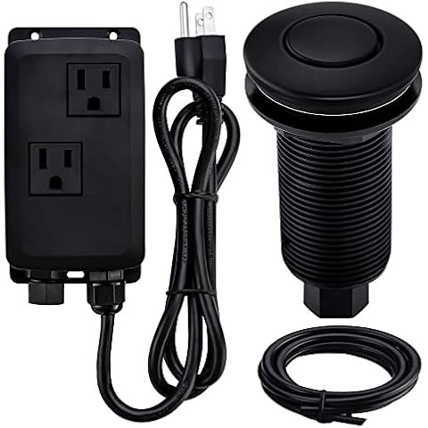 SINKINGDOM Garbage Disposal Air Switch Kit Sink Top with Long Button,Matte Black(Brass cover) Cover