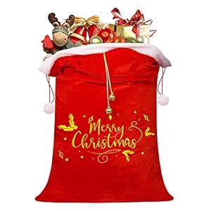 Oversize Christmas Velvet Santa’s Gift Sack Merry Christmas Gift Bags with Cord Drawstring 27x36in for Giant Gift…