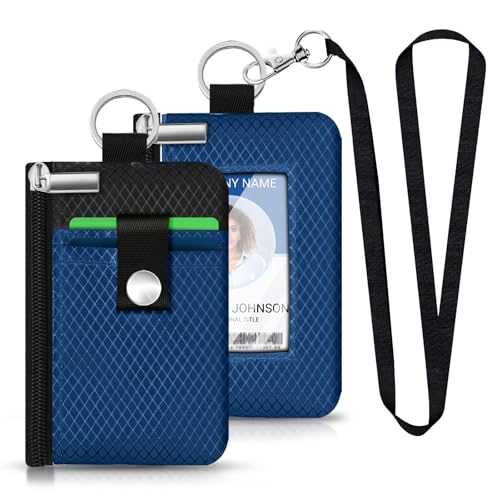 Image of Minimalist RFID Blocking Small Wallet with ID Window,WaterResistant Zip Id Case Wallet with Lanyard Keychain for Cards,Cash,Travel,Women,Men (Electric Blue /Black)