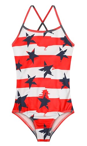 Image of Girls' Sparkle One-Piece Swimsuit 4-12Y Adjustable Crossback Straps Shimmer Bathing Suit for Beach Pool