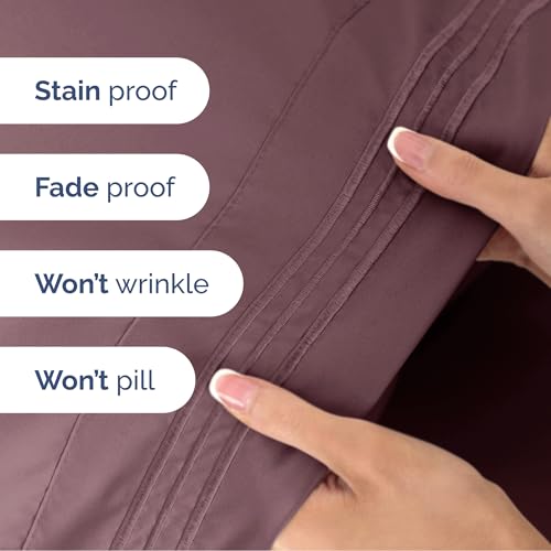 Image of Queen Size 4 Piece Sheet Set - Ultra Soft & Cooling Bed Sheets - Cool Plum | Fits 8 Inch to 16 inch Mattress, Wrinkle Free & Fade Resistant with Deep Pockets, Breathable, Comfy Hotel Luxury Bedding