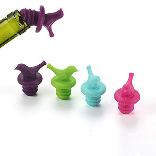 Silicone Wine Stoppers, Little Bird Wine Bottle Stopper Reusable Bottle Cap, Cute, Fun,Multiple Color Color (Assorted Color, Set of 4)