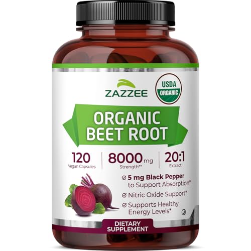 Zazzee USDA Organic Beet Root 20:1 Extract Capsules