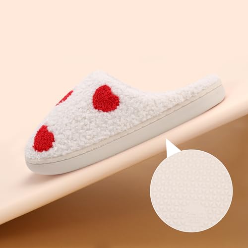 Happy Smile Face Slippers House Slippers for Women Cute Cartoon Design, Soft Plush, Cozy, with Evil Eyes, Strawberry Heart, Indoor/Outdoor4