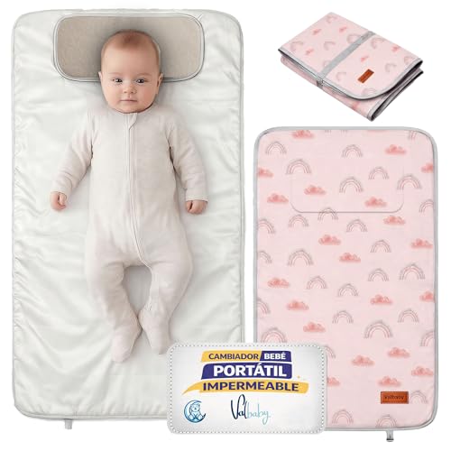 Cambiador Bebe Portatil Impermeable Plegable Acolchado Lavable de Arcoiris y Nubes para Casa Fuera Viaje Regalo Recien Nacido Cosas Accesorios Niña Muda Fraldas para Pañales Changing Mat Baby Valbaby