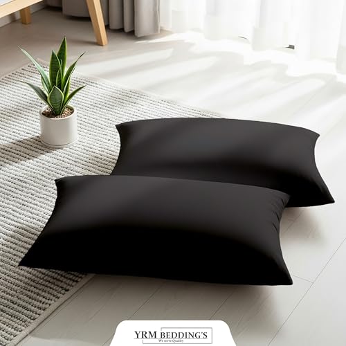Image of YRM Bedding's - Egyptian Cotton 600TC Pillow Cover | Premium Pillowcases | Luxury Bedding-Export Collection | High Thread Count Durable & Breathable Covers - Black | [17''x29''] Inches