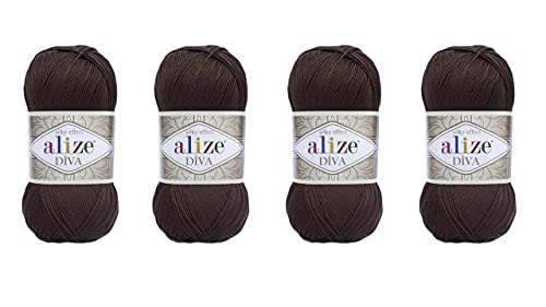 Hand Knitting Yarn 100% Microfiber Acrylic Yarn Alize Diva Silk Effect Thread Crochet Art Lace Craft Lot of 4 skeins 400gr 1532yds (26)