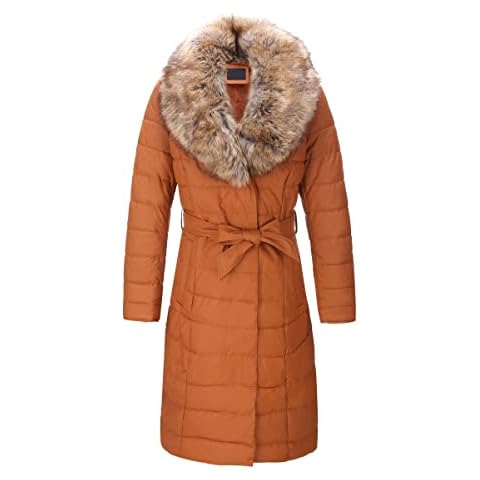 Bellivera Women's Winter Puffer Jacket Cold resistant patchwork plush lining Coat with Removable Fur Collar Hooded and Belted 5528CAMELS Cover
