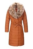Bellivera Faux Leather Puffer Padding Long Jacket Women Winter Bubble Fleece-Lined Coat 5528 Camel 3XL
