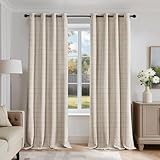 Beauoop Beige Plaid Jacquard Blackout Curtains 84 Inches Long 2 Panels for Bedroom Living Room Gingham Checkered Room Darkening Thermal Insulated Soundproof Grommet Window Drapes, 52x84 2 Set