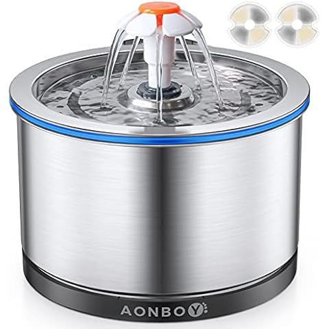 AONBOY Katzenbrunnen, 2.5L Edelstahl Trinkbrunnen Cover