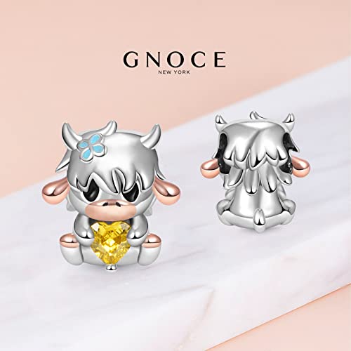 Image of GNOCE Embraces Heart Gemstone Bead Charms 925 Sterling Silver Rabbit Horse Triceratops Snake Monkey Cat Platypus Sloth Bear Pig Yak Ghost Matryoshka Doll Jewelry Gift for Women