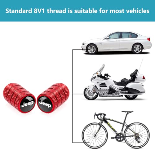 Image of 4pcs Tire Valve Stem Caps, Compatible with Jeep Series Stem Cap Universal Car Air Cover Car Accessories for Cars, SUV, Truck, Motorcycles Red