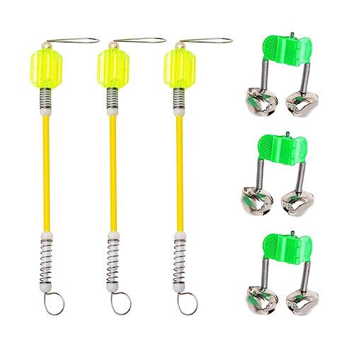 OFXDD Fishing Bell & Fishing Bite Alarm - Green Dual Bell & Clip for Fishing Poles - Fishing Bite Alarm Indicator - Fishing Accessories on Fishing Rod 3 Pcs