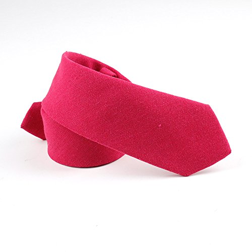 Image of Elfeves Men's Skinny Solid Color Tie Causal Cotton Linen Narrow Slim cut Necktie