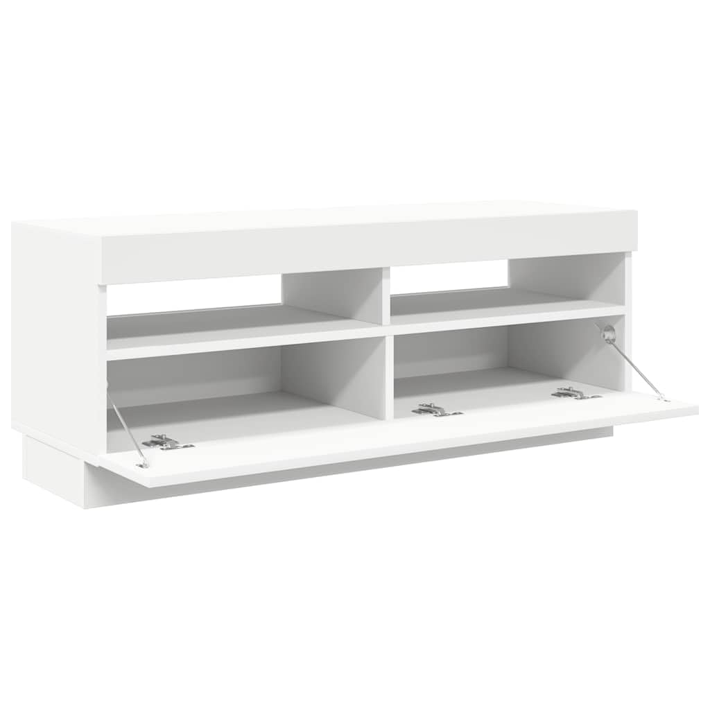 Szafka TV z diodami LED RGB, biała, 100 x 35 x 40 cm, materiał drewnopochodny, nowoczesne centrum rozrywki do salonu, sypialni, do przechowywania multimediów