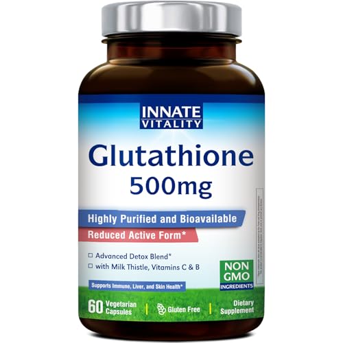 Innate Vitality Glutathione Supplement 500mg, Bioavailable Reduced Glutathione, with Milk Thistle,...