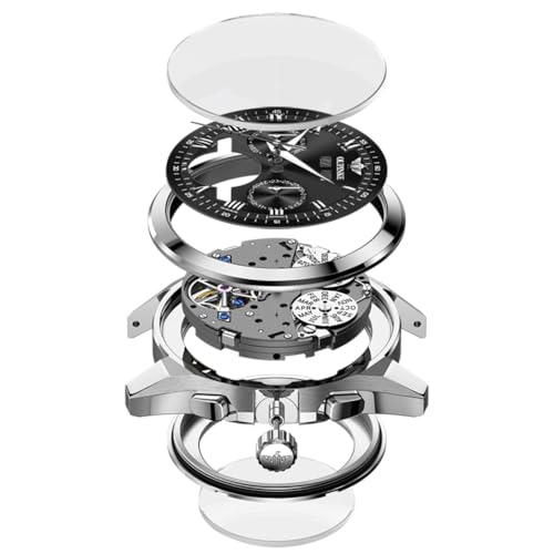 OUPINKE Watch for Men Automatic Wristwatch 3D Dial with 5ATM Waterproof Luminous Calendar Skeleton Watches-Sapphire Crystal Tungsten Steel Strap