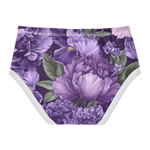 Vintage Flower Purple Girls Underwear, Toddler Girl Panties, Girls' Cotton Brief Underwear, 2–8 Years2