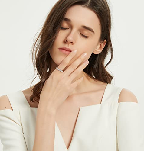 TIGRADE 3mm Women Titanium Engagement Ring Half Cubic Zirconia Eternity Wedding Band Size 3-134