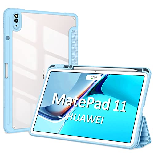 DUZZONA Coque pour Huawei MatePad 11'' en 2021 [Compatible avec M-Pencil, Charge sans Fil], Veille/Réveil Automatique,Transparent Housse TPU Étui pour Huawei MatePad 11 Pouces, Bleu Clair Cover