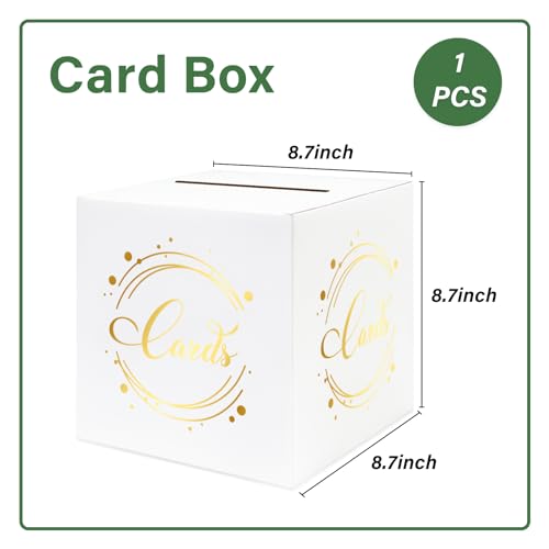 Image of 1 Pack White and Gold Foil Card Box for Party, 8.7 inch White Gift Card Box Money Box for Birthday, Wedding, Baby Shower, Retirement, Anniversary, Bridal Shower, Raffle Ticket