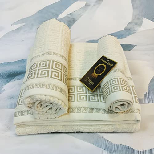 Juego De Toallas 100 Algodón Portugués Grego Beige Set De Toallas De 3 Piezas: Baño, Lavabo Y Tocador. 600g Algodón De Calidad. Diseño Brocado En Toda La Toalla. Tacto Supreme Juego De Toallas 100 Algodón Portugués Grego Beige Set De Toallas De 3 Piezas: Baño, Lavabo Y Tocador. 600g Algodón De Calidad. Diseño Brocado En Toda La Toalla. Tacto Supreme