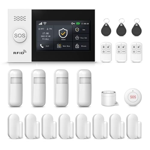 Home Security Alarm System,DIY Wireless WiFi Alarm System (Motion Detector, Door Window Sensor, Remote Control, Siren), Compatible with Alexa and Google for House, Apartment