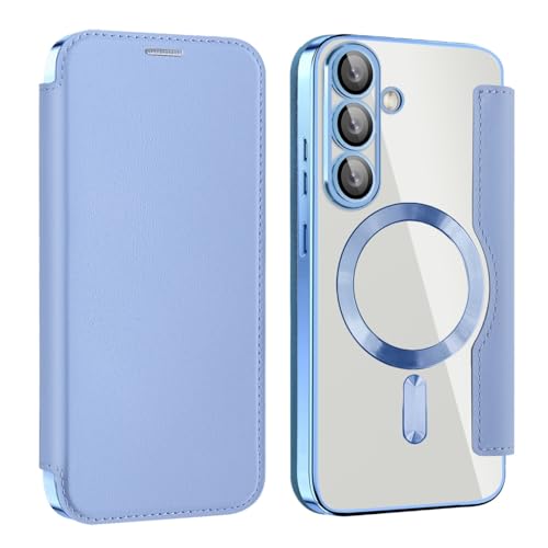 Étui Samsung Galaxy S25 Plus 5G pour voyager léger avec rabat cuir et dos aimanté transparent