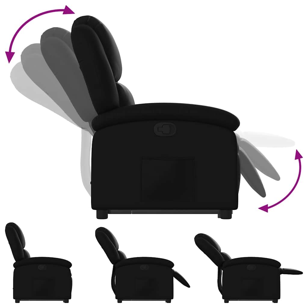Relaxsessel mit Aufstehhilfe Schwarz Kunstleder, verstellbar mit Elektromotor, gepolstert mit Schaumstoff, Holz Metall Gestell, ergonomisch für Wohn- und Schlafzimmer, bequemer Lounge Sessel