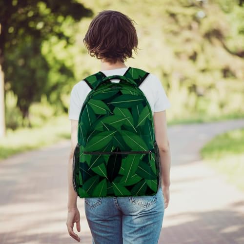 Sac à dos scolaire collège feuilles vertes grand cartable école voyage 40cm - 6