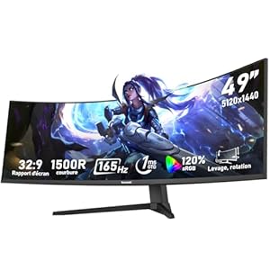 Gawfolk 49 Zoll Gaming-PC-Monitor, 1500R, Ultra-Large, gebogen, DQHD (5120 × 1440), 165 Hz