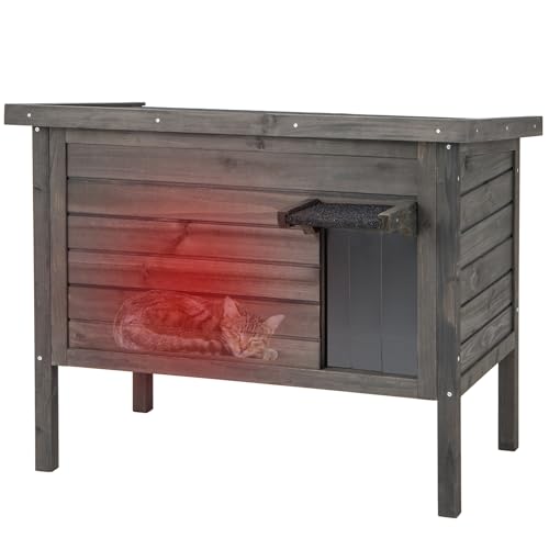 Giantex Outdoor Cat House - Weatherproof Feral Cat Shelter with All-Round Foam Insulated, Openable Roof, Detachable Divider, Elevated Wood Cat Shelter Enclosures for Outside Cats Kitty Rabbits