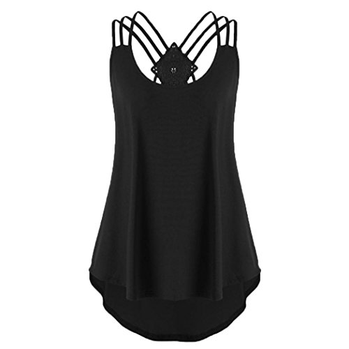 Gillberry Women Summer Lace Vest Top Short Sleeve Blouse Casual Tank Top T-Shirt (S, Black X)