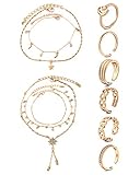 JFORYOU Anklets and Toe Ring Set for Women Girl Silver Rose Gold Chain Layered Anklets Toe Rings Ankle Bracelets Open Adjustable Beach Foot Jewelry